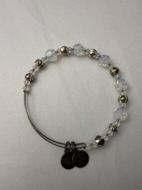 Alex and Ani Beaded Expandable Wire Bangle Bracelet Silver Tone Clear Crystal
